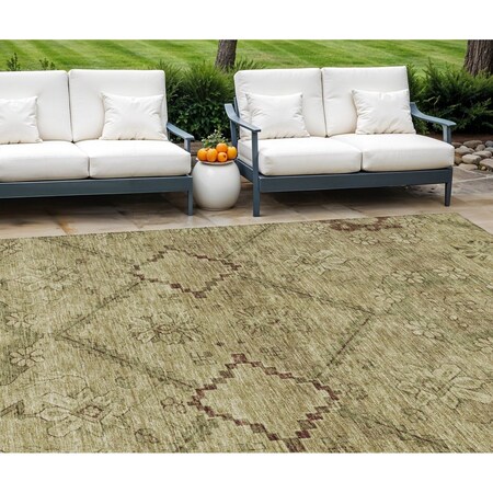Homeroots 10' X 14' Brown Beige And Artichoke Green Floral Washable Indoor Outdoor Area Rug 588887