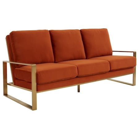 Leisuremod Jefferson Contemporary Velvet Sofa with Gold Frame, Orange JAG77OR