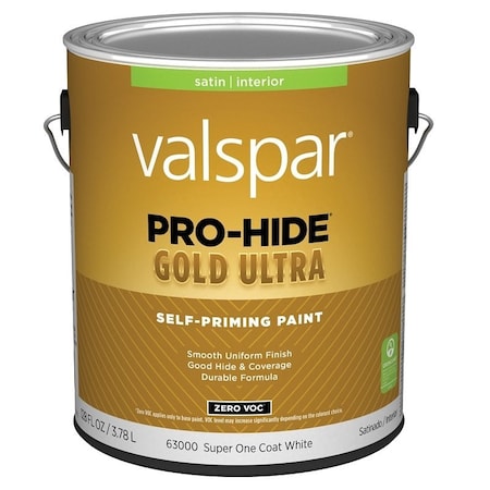 Valspar Pro-Hide Gold Ultra 6300 Latex Paint, Acrylic Base, Satin, Super One Coat White, 1 gal 028.0063000.007
