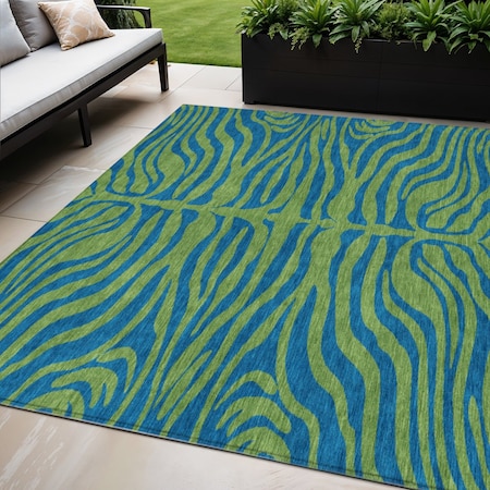 Homeroots 5' X 8' Green And Teal Blue Animal Print Washable Indoor Outdoor Area Rug 600673