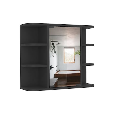 Homeroots 24" Black Wood Floating Single Door Bathroom Vanity And Medicine Cabinet With Mirror 543603