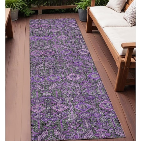 Homeroots 8' Purple And Green Floral Washable Indoor Outdoor Runner Rug 564357