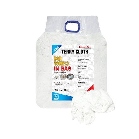 Supremeplus New White Terry Towel Cleaning Rags, 10 lbs. Bag SP-1629