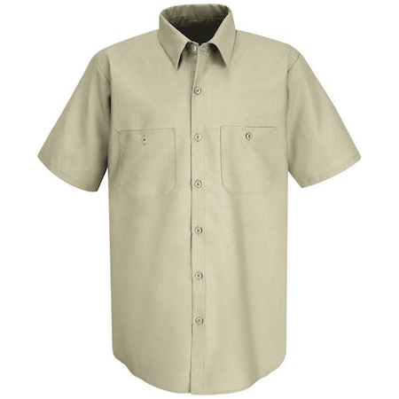 Red Kap Men's Short Sleeve Poplin Work Shirt, Cotton/Polyester, Button Fronts, 2 Pocket(s), Light Tan, XL SP24LT SS XL