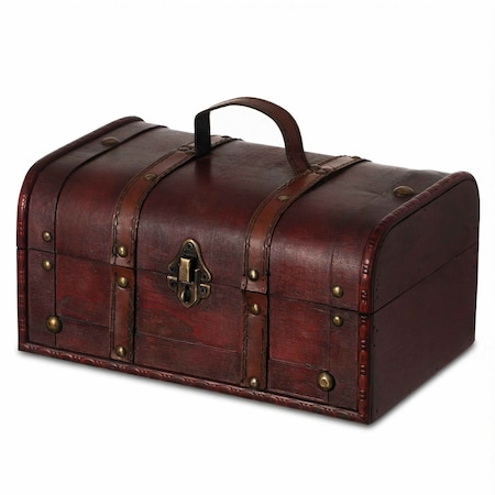 Vintiquewise Decorative Vintage Wood Treasure box - Wooden Trunk Chest with Handle QI003004.SO