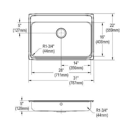 Just Manufacturing Bowl Drop-In Sink, 31"x21.25"x5", Gray SLFADA2131A504-J