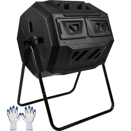 Pure Garden Compost Tumbler 43Gal Compost Bin w/ Dual Chambers, 360-Degree Rotating Design & Garden Gloves 50-LG1404