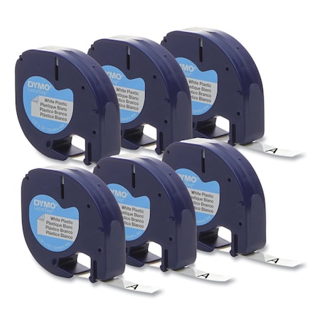 Dymo LetraTag Plastic Label Tape Cassette, 0.5in x 13 ft, White, 6PK 2050823