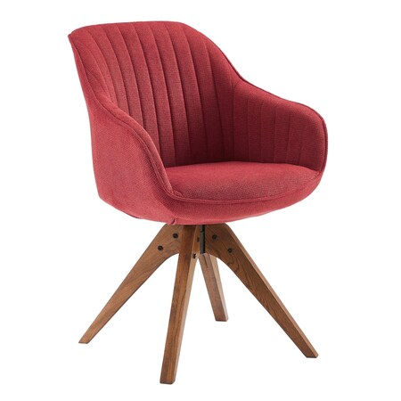 Homeroots 23" Red And Natural Tufted Fabric Swivel Arm Chair 524858