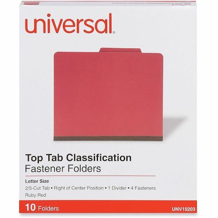 Universal Universal Pressboard Classification Folders, Letter, Four-Section, Ruby Red, 10/Box UNV10203***