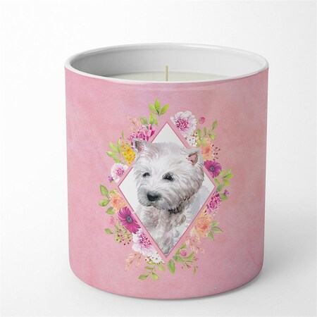 Jensendistributionservices 10 oz West Highland White Terrier Pink Flowers Decorative Soy Candle MI2553497