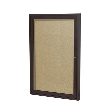 Ghent Indoor/Outdoor Enclosed Vinyl BulletinBoard, Bronze Aluminum Frame, 24''Hx18''W, 1 Door, Caramel PB12418VX-181