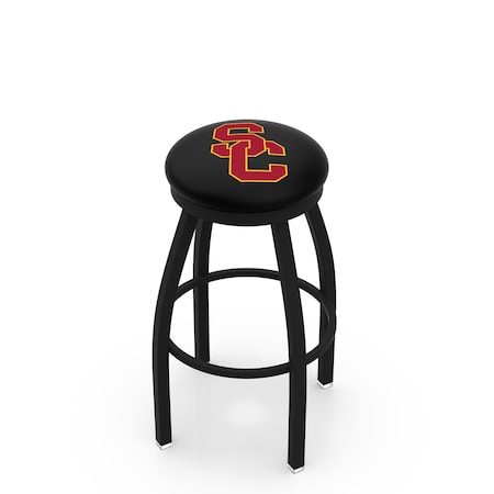 Holland Bar Stool Co 25" Blk Wrinkle USC Trojans Swivel Bar Stool, Accent Ring L8B2B25SouCal