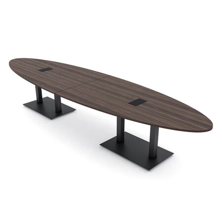 Skutchi Designs Oval Conference Table With Power Unit, 48 in W, 168 in L, Brown HAR-OVL-48X168-DOU.BK-H3041-EBLK