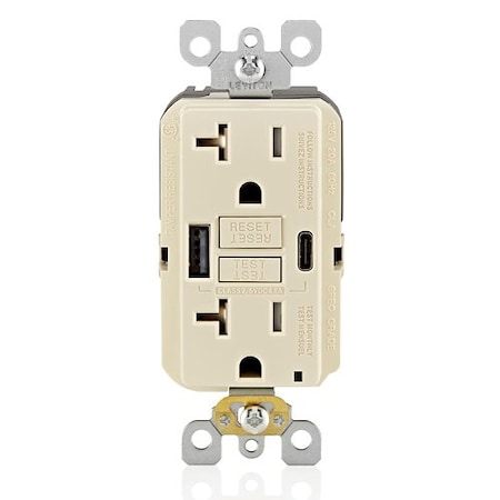 Leviton USBReceptacle, 20A, Almond, Thermoplastic GUAC2-T