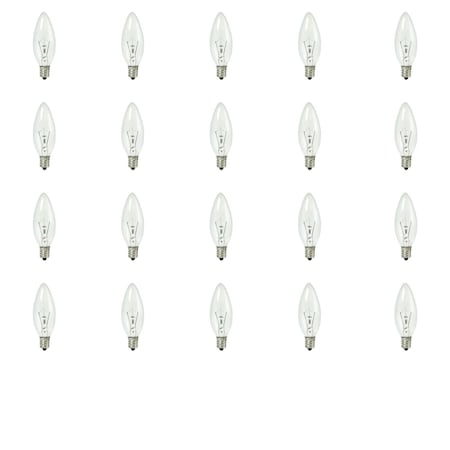 Bulbrite Krystal Touch 25W Dimmable Clear B8 Torpedo Krypton Bulbs, Candelabra E12 Base, 2700K, 20PK 861143