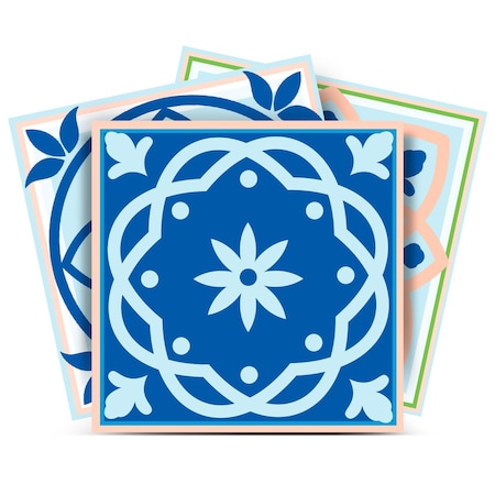Homeroots 4" X 4" Dark And Light Blue Mosaic Peel And Stick Removable Tiles 390798