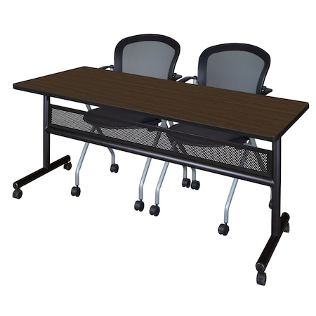 Regency Kobe Flip-Top Privacy Nesting Table W/ 2 Cadence Nest Chairs, 72 in W, 30 in L, Neo Walnut MKFTM7230NW23BK