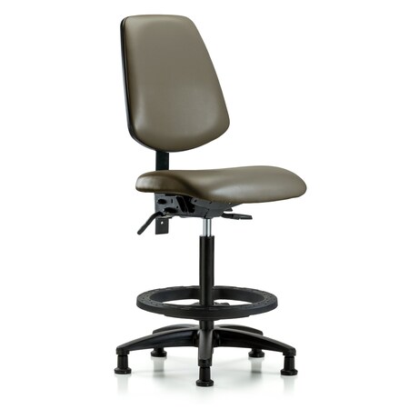Blue Ridge Ergonomics Vinyl Chair, High Bench, Med Back, Foot Ring, Glides, Taupe BR-VHBCH-MB-RG-T0-A0-BF-RG-8809