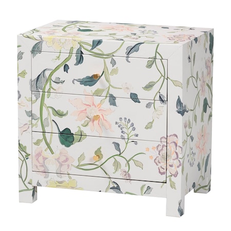 Baxton Studio Connery Floral End Table - 3-Drawer Decorative Accent Storage Cabinet 266-14581-ZORO
