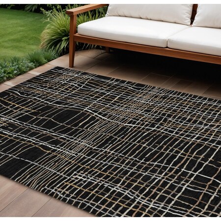 Homeroots 10' X 14' Black Ivory And Brown Striped Washable Indoor Outdoor Area Rug 597378