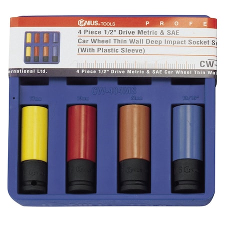 Genius Tools 4PC Metric & SAE Car Wheel Deep Impact Socket Set CW-404MS