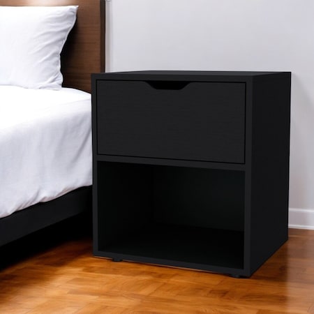Homeroots 20" Black Wood One Drawer Nightstand 553689