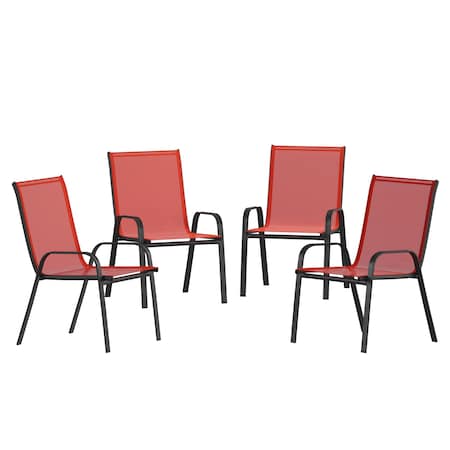 Flash Furniture Red Outdoor Stack Chair w Flex Material, 4PK 4-JJ-303C-RD-GG