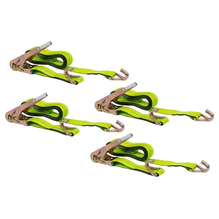 Mytee Products 2in x 15ft Ratchet Straps w/Wire Hook - Green Flatbed Truck Tie Down 3333lbs WLL, 4PK RS215WH-SGx4