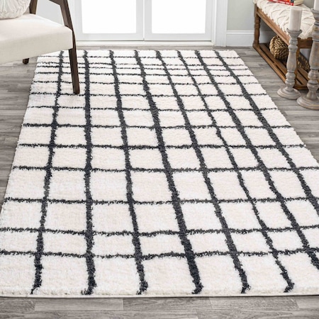 Jonathan Y Arenal Geometric Grid Shag White/Gray 3 ft. x 5 ft. Area Rug MOH409A-3