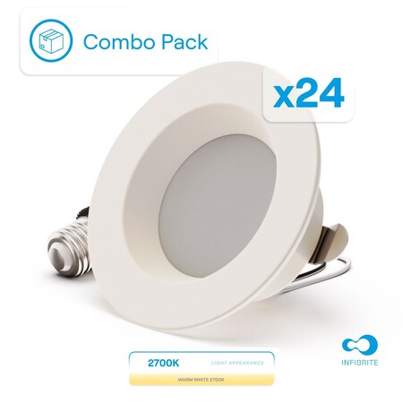 Infibrite 4 In. Retrofit 2700K Soft White LED Recessed Light 9W 750LM, Dimmable, Wet Rated, 24PK IB-005-2-9W-WH-24PK