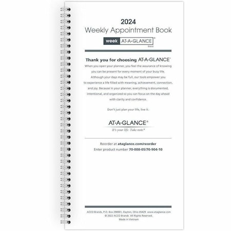 At-A-Glance Weekly Appointment Book Refill Hourly Ruled, 6.25 x 3.25, White Sheets, 12-Month (Jan to Dec): 2025 70-904-10