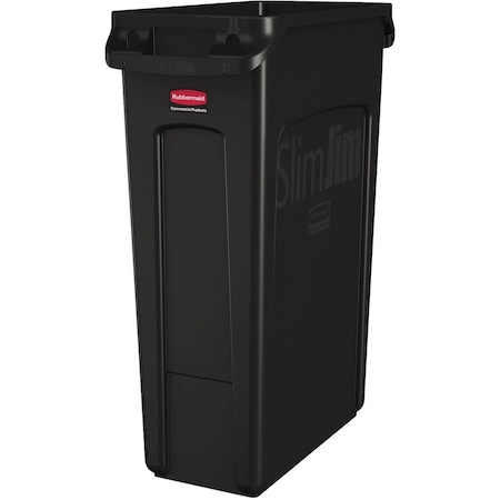 Rubbermaid Commercial Slim Jim 23 gal Rectangular Slim-Profile Plastic Can, Black, None, Plastic, 11 in FG354060BLA