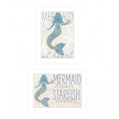 Homeroots Set Of Two Two Mermaids 1 White Framed Print Wall Art, 2PK 408007