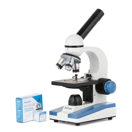 Amscope M150 Portable Student Monocular Compound Microscope 40X-1000X w/LED and 50 Blank Slides M150C-50P100S22
