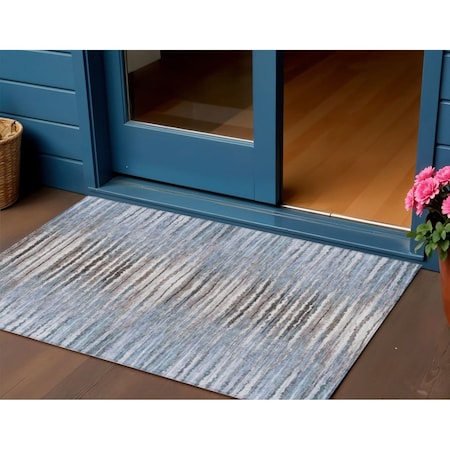 Homeroots 3' X 5' Sky Blue And Denim Blue Striped Washable Indoor Outdoor Area Rug 578004