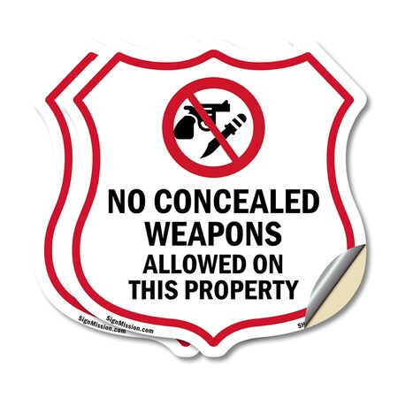 Signmission Concealed Carry Shield Sign No Concealed, 12 inch X 12 inch, Vinyl Decal, 2PK SHI-D-2PACK-12-372