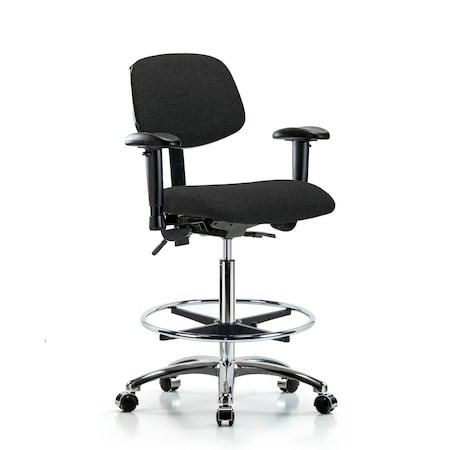 Blue Ridge Ergonomics Chair, Fab, Hi Bench, Chr AA CF Casters, Blk, 6-Way Adjustable, 26" to 35-1/2" Height, Black BR-FHBCH-CR-T0-A1-CF-CC-F42