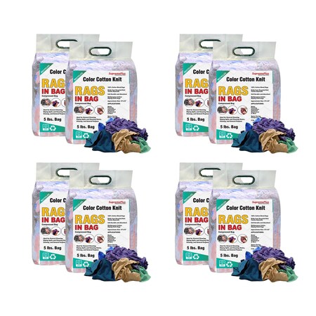 Supremeplus Recycled Color Knit T-Shirt Cleaning Rags, 5 lbs. Bag, Pack of 8, 8PK SP-7486