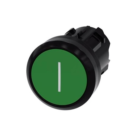 Siemens Pushbutton, 22 mm, round, plastic, green, inscription: I 3SU1000-0AB40-0AC0-ZY19