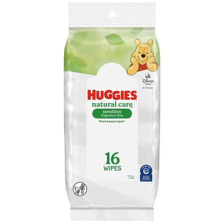Huggies Baby Wipes, Natural Care, 7.7 in x 6.6 in Wipe, 16 Wipes/Pack, Soft Pack, 16 PK 40706