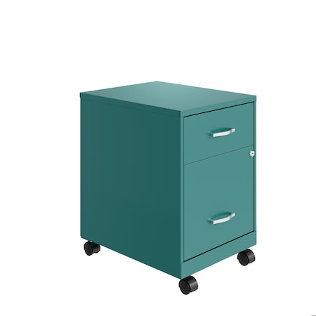 Space Solutions 14.25 in W 2 Drawer Mobile Vertical File Cabinet W/ Accessory Drawer, Teal 25937