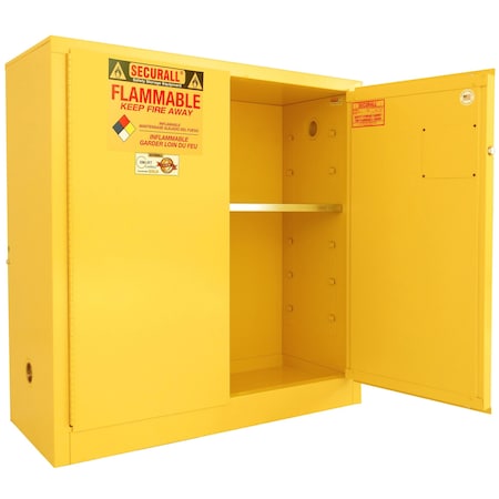 Securall Flammable Storage Cabinet, 30 Gallon, 1 Shelves, 43 in W x 44 in H x 18 in D, Yellow A130