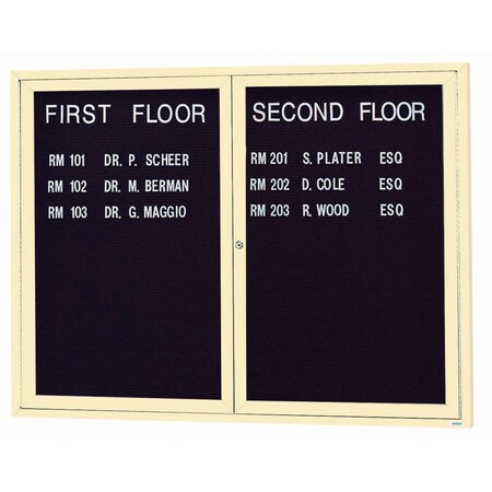 Aarco Enclosed Letter Board Directory w/ Powder Coated Ivory Aluminum Frame, 36''Hx48''W, 2 Doors ADC3648IV