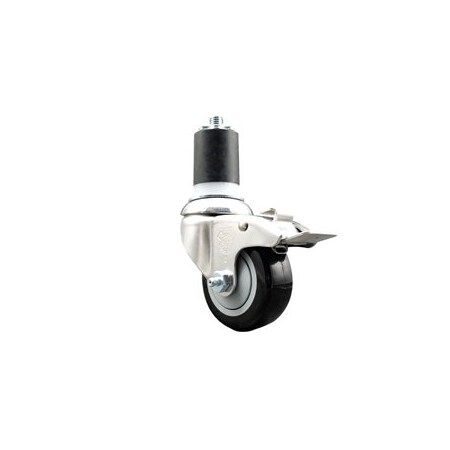 Service Caster 3 Inch 316SS Black Poly Swivel 1-3/4 Inch Expanding Stem Caster Lock Brake SCC SCC-SS316TTLEX20S314-PPUB-BLK-134