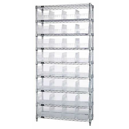 Quantum Storage Systems WIRE SHELVING UNIT W/32 BINS CLEAR WR9-208CL