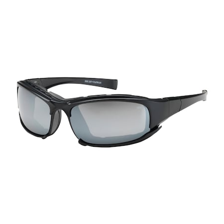 Bouton Optical Full Frame Safety Glasses w/Black Frame, Rubber Foam Padding, Silver Mirror Lens and Anti-Scratch / A 250-CE-10095