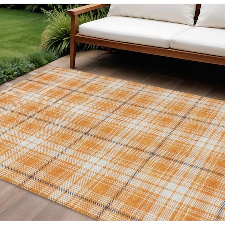 Homeroots 8' X 10' Orange Blue And Ivory Plaid Washable Indoor Outdoor Area Rug 597126