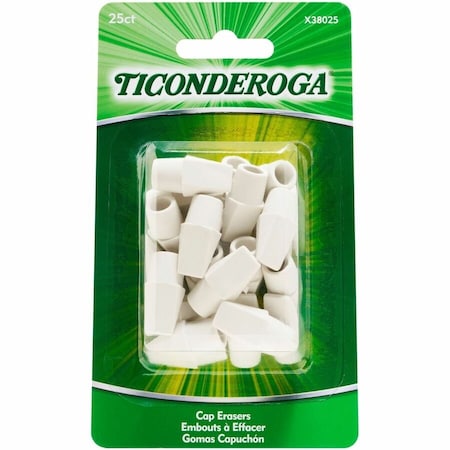 Ticonderoga Pencil Cap Erasers, White, Wedge, Vinyl, 25 / Pack, Latex-free, Non-toxic, Smudge-free, 72PK X38025