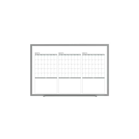 Ghent Calendar Whiteboard with Aluminum Frame, 3 Month Calendar, Magnetic, 4'H x 6'W GRPM333M-46